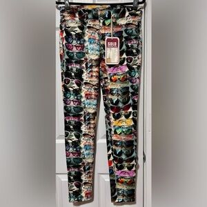 New SOLD DESIGN LAB Eye Glass Print Super Skinny Jeans, Size 28
